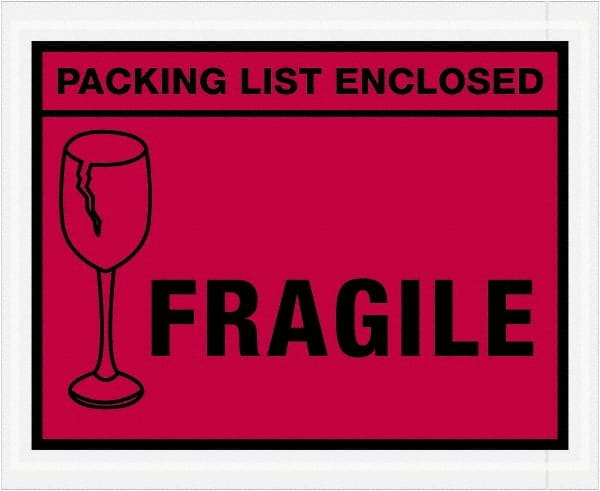Value Collection - 1,000 Piece, 4-1/2" Long x 5-1/2" Wide, Packing List Envelope - Packing List Enclosed - Fragile, Red - Exact Tooling