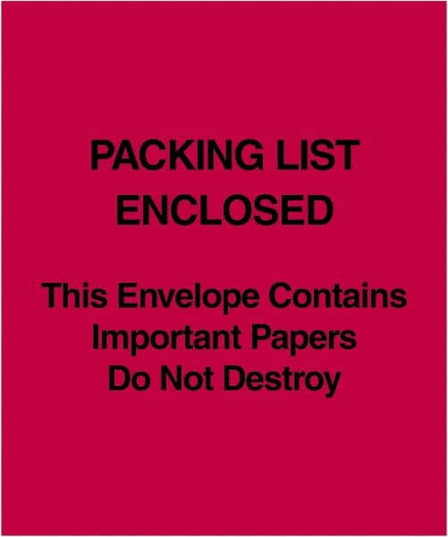 Value Collection - 1,000 Piece, 5" Long x 6" Wide, Packing List Envelope - Packing List Enclosed, Red - Exact Tooling