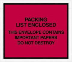 Value Collection - 1,000 Piece, 7" Long x 6" Wide, Packing List Envelope - Important Papers Enclosed, Red - Exact Tooling