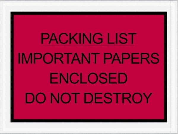 Value Collection - 1,000 Piece, 4-1/2" Long x 6" Wide, Packing List Envelope - Important Papers Enclosed, Red - Exact Tooling
