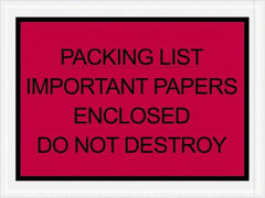 Value Collection - 1,000 Piece, 4-1/2" Long x 6" Wide, Packing List Envelope - Important Papers Enclosed, Red - Exact Tooling