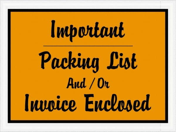 Value Collection - 1,000 Piece, 4-1/2" Long x 6" Wide, Packing List Envelope - Important Packing List And/Or Invoice Enclosed, Orange - Exact Tooling