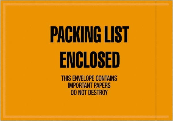 Value Collection - 1,000 Piece, 4-1/2" Long x 6" Wide, Packing List Envelope - Packing List Enclosed, Orange - Exact Tooling