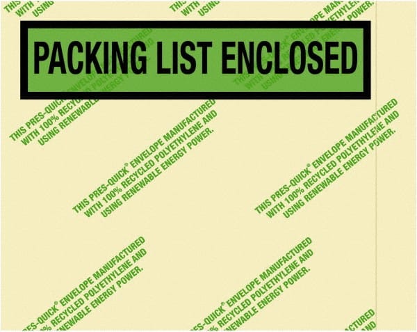 Value Collection - 1,000 Piece, 7" Long x 5-1/2" Wide, Packing List Envelope - Packing List Enclosed, Green - Exact Tooling