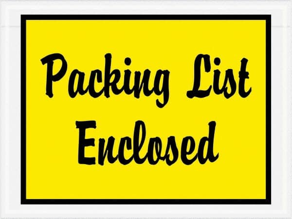 Value Collection - 1,000 Piece, 4-1/2" Long x 6" Wide, Packing List Envelope - Packing List Enclosed, Yellow - Exact Tooling