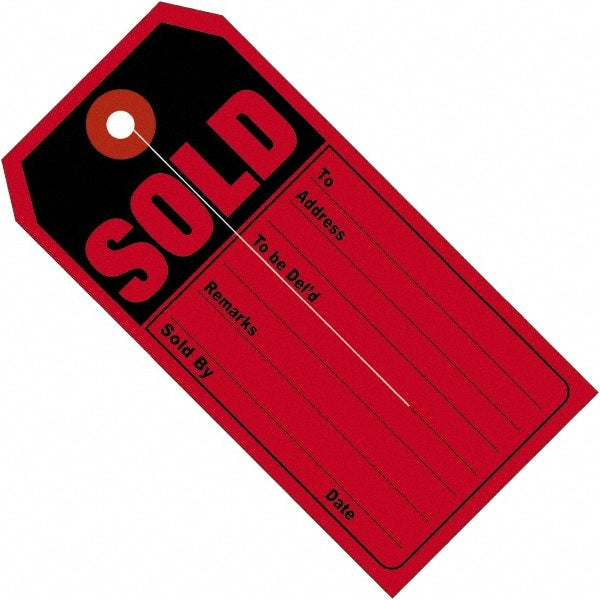 Made in USA - 4-3/4" High x 2-3/8" Long, Inventory, English Safety & Facility Numbered Tag - Red & Black Cardstock - Exact Tooling