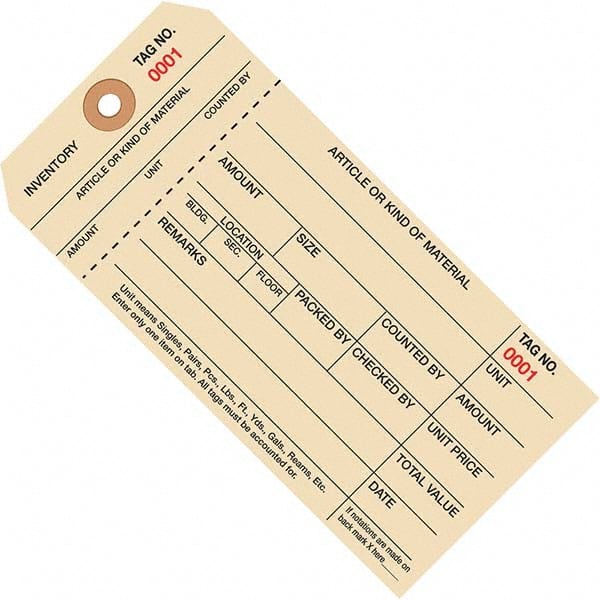 Made in USA - 6-1/4" High x 3-1/8" Long, Inventory, English Safety & Facility Numbered Tag - Manila Cardstock - Exact Tooling