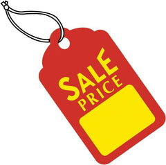 Made in USA - 1-11/16" High x 2-3/4" Long, SALE, English Safety & Facility Retail Tag - Red & Yellow Cardstock - Exact Tooling
