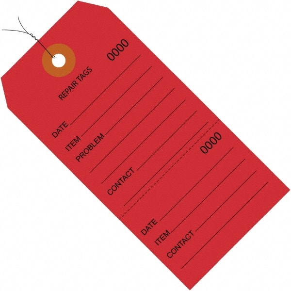 Made in USA - 4-3/4" High x 2-3/8" Long, Repair, English Safety & Facility Inspection Tag - Red Cardstock - Exact Tooling