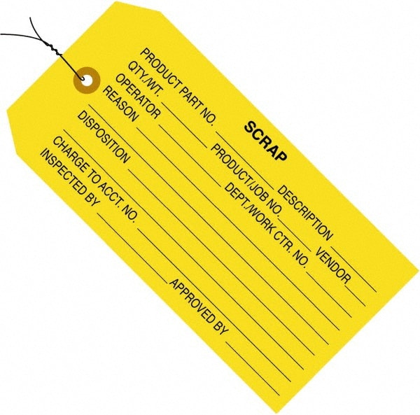 Made in USA - 4-3/4" High x 2-3/8" Long, Scrap, English Safety & Facility Inspection Tag - Yellow Cardstock - Exact Tooling