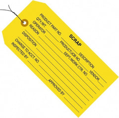 Made in USA - 4-3/4" High x 2-3/8" Long, Scrap, English Safety & Facility Inspection Tag - Yellow Cardstock - Exact Tooling
