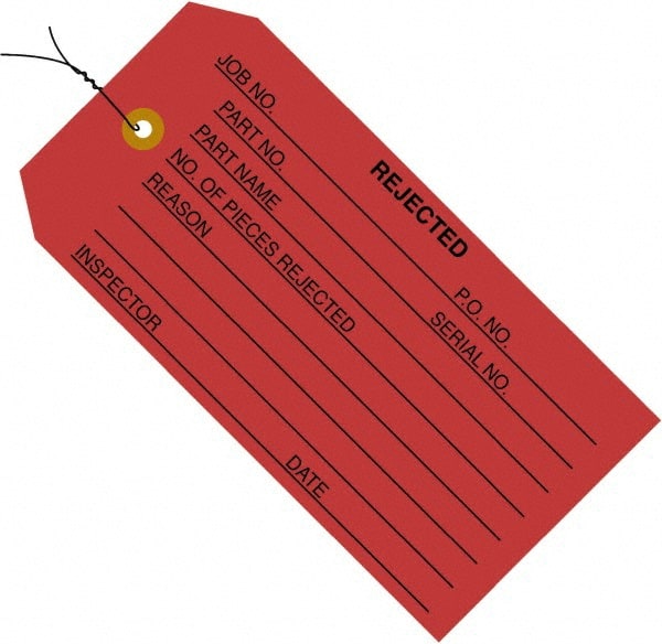 Made in USA - 4-3/4" High x 2-3/8" Long, REJECTED, English Safety & Facility Inspection Tag - Red Cardstock - Exact Tooling