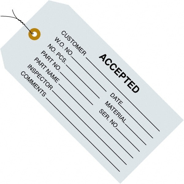 Made in USA - 4-3/4" High x 2-3/8" Long, ACCEPTED, English Safety & Facility Inspection Tag - Blue Cardstock - Exact Tooling