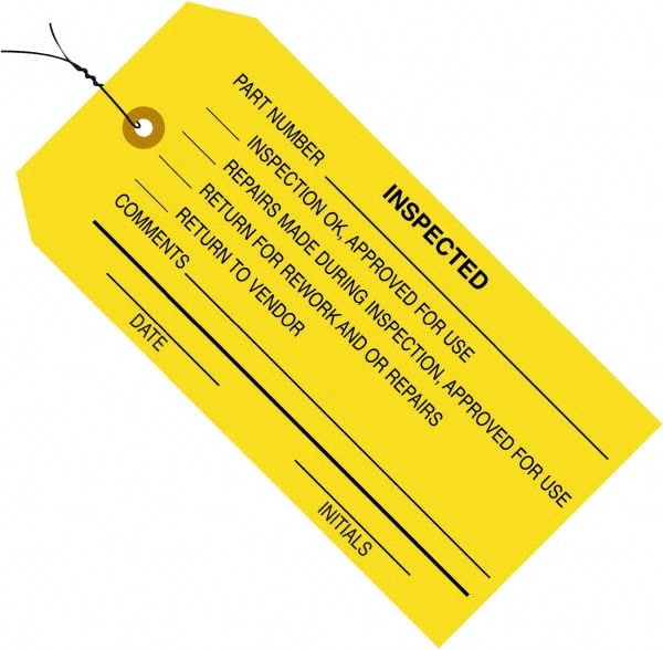 Made in USA - 4-3/4" High x 2-3/8" Long, ACCEPTED, English Safety & Facility Inspection Tag - Yellow Cardstock - Exact Tooling
