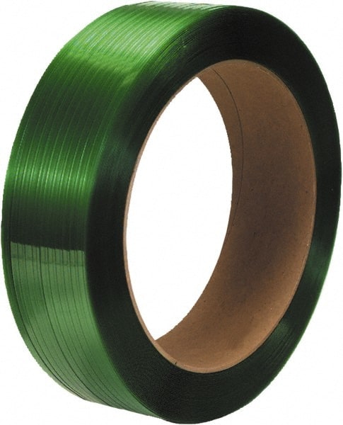 Made in USA - 5,800' Long x 1/2" Wide, Coil Case Polyester Hand Strapping - 775 Lb Capacity, 0.025" Thick - Exact Tooling