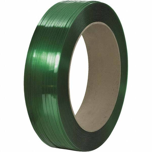 Made in USA - 9,000' Long x 1/2" Wide, Coil Case Polyester Hand Strapping - 600 Lb Capacity, 0.021" Thick - Exact Tooling