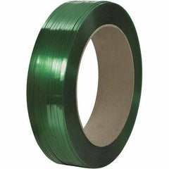 Made in USA - 9,000' Long x 1/2" Wide, Coil Case Polyester Hand Strapping - 600 Lb Capacity, 0.021" Thick - Exact Tooling