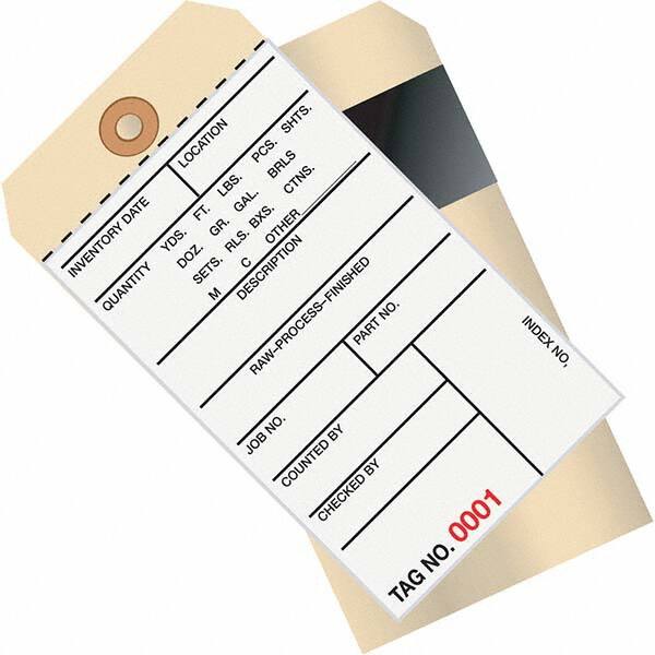 Made in USA - 6-1/4" High x 3-1/8" Long, Inventory, English Safety & Facility Numbered Tag - White & Manila Cardstock - Exact Tooling