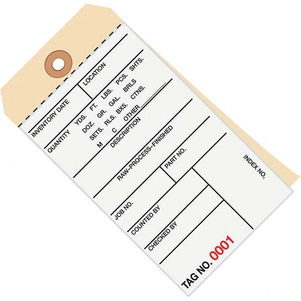 Made in USA - 6-1/4" High x 3-1/8" Long, Inventory, English Safety & Facility Numbered Tag - White & Manila Cardstock - Exact Tooling