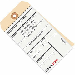 Made in USA - 6-1/4" High x 3-1/8" Long, Inventory, English Safety & Facility Numbered Tag - White & Manila Cardstock - Exact Tooling