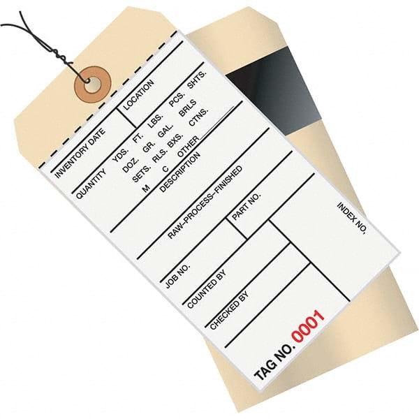 Made in USA - 6-1/4" High x 3-1/8" Long, Inventory, English Safety & Facility Numbered Tag - White & Manila Cardstock - Exact Tooling