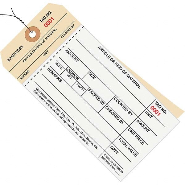 Made in USA - 6-1/4" High x 3-1/8" Long, Inventory, English Safety & Facility Numbered Tag - White & Manila Cardstock - Exact Tooling