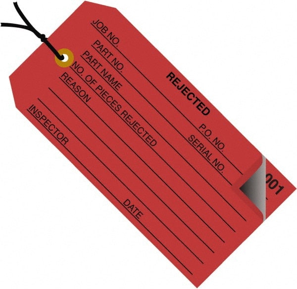 Made in USA - 4-3/4" High x 2-3/8" Long, Inventory, English Safety & Facility Numbered Tag - Red Cardstock - Exact Tooling