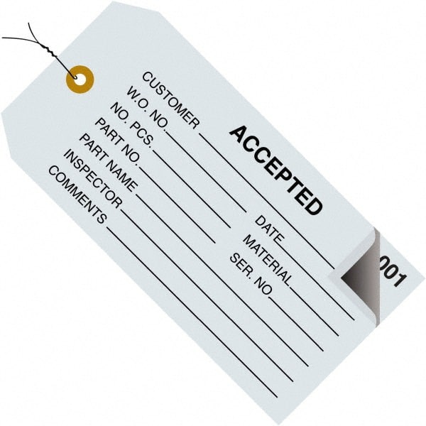 Made in USA - 4-3/4" High x 2-3/8" Long, Inventory, English Safety & Facility Numbered Tag - Blue Cardstock - Exact Tooling