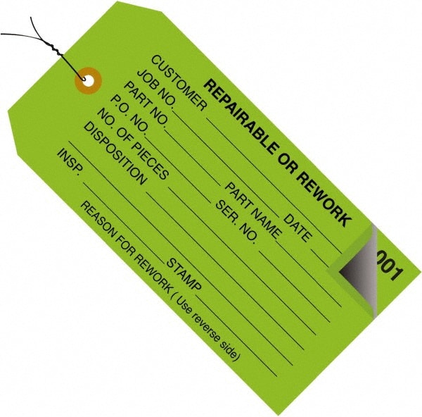 Made in USA - 4-3/4" High x 2-3/8" Long, Inventory, English Safety & Facility Numbered Tag - Green Cardstock - Exact Tooling