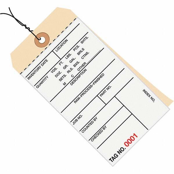 Made in USA - 6-1/4" High x 3-1/8" Long, Inventory, English Safety & Facility Numbered Tag - White & Manila Cardstock - Exact Tooling