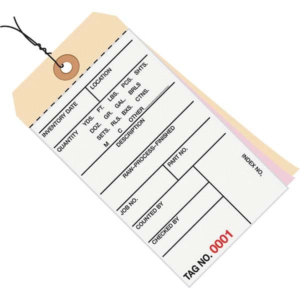 Made in USA - 6-1/4" High x 3-1/8" Long, Inventory, English Safety & Facility Numbered Tag - White & Manila Cardstock - Exact Tooling