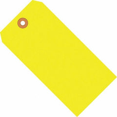 Made in USA - 5-1/4" High x 2-5/8" Long, Safety & Facility Blank Tag - Fluorescent Yellow Cardstock - Exact Tooling