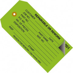 Made in USA - 4-3/4" High x 2-3/8" Long, REPAIRABLE OR REWORK, English Safety & Facility Inspection Tag - Green Cardstock - Exact Tooling