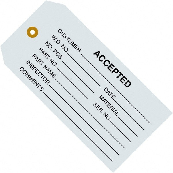 Made in USA - 4-3/4" High x 2-3/8" Long, ACCEPTED, English Safety & Facility Inspection Tag - Blue Cardstock - Exact Tooling