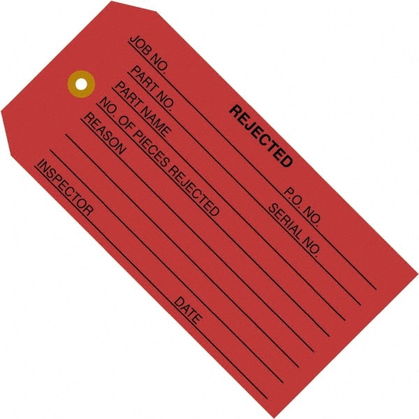 Made in USA - 4-3/4" High x 2-3/8" Long, REJECTED, English Safety & Facility Inspection Tag - Red Cardstock - Exact Tooling