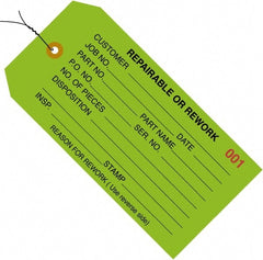 Made in USA - 4-3/4" High x 2-3/8" Long, REPAIRABLE OR REWORK, English Safety & Facility Inspection Tag - Green Cardstock - Exact Tooling