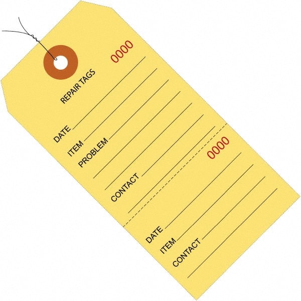 Made in USA - 6-1/4" High x 3-1/8" Long, Repair, English Safety & Facility Inspection Tag - Yellow Cardstock - Exact Tooling