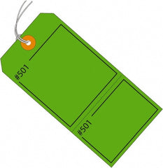 Made in USA - 4-3/4" High x 2-3/8" Long, Numbered, English Safety & Facility Retail Tag - Green Cardstock - Exact Tooling