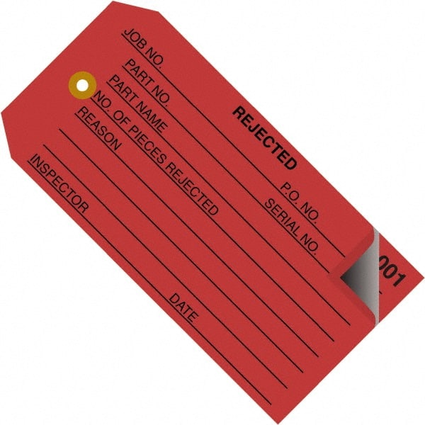 Made in USA - 4-3/4" High x 2-3/8" Long, REJECTED, English Safety & Facility Inspection Tag - Red Cardstock - Exact Tooling