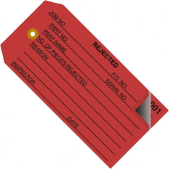 Made in USA - 4-3/4" High x 2-3/8" Long, REJECTED, English Safety & Facility Inspection Tag - Red Cardstock - Exact Tooling
