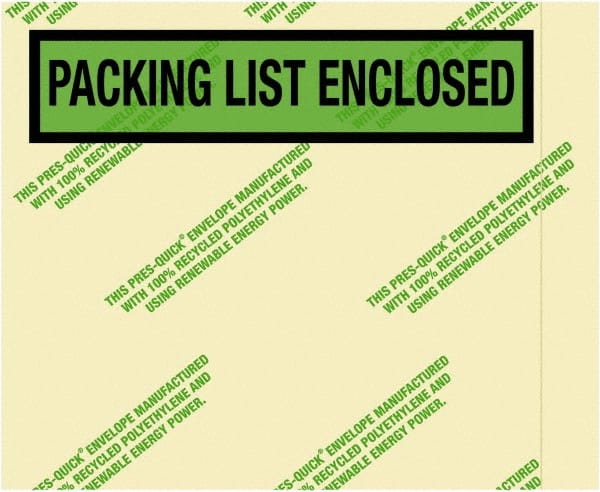 Value Collection - 1,000 Piece, 4-1/2" Long x 5-1/2" Wide, Packing List Envelope - Packing List Enclosed, Green - Exact Tooling