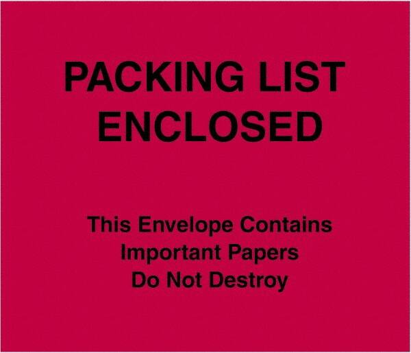 Value Collection - 1,000 Piece, 7" Long x 6" Wide, Packing List Envelope - Packing List Enclosed, Red - Exact Tooling