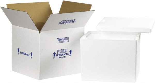 Made in USA - 11-3/4" Wide x 13-3/4" Long x 11-7/8" High Rectangle Insulated Box - 1 Wall, White - Exact Tooling