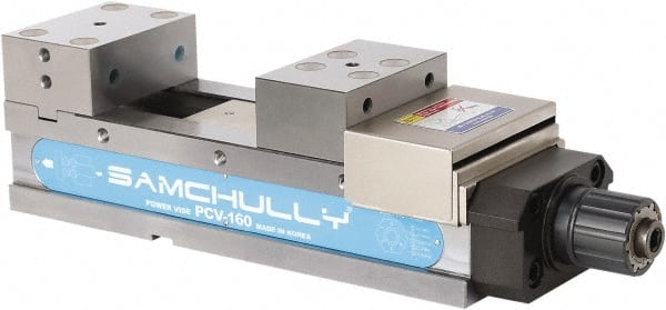 Samchully - 125mm Jaw Width, 230mm Jaw Opening Capacity, Horizontal Stationary Machine Vise - Manual Operation, 1 Station, 505mm Long x 48.3mm Deep, 50mm Jaw Height, Alloy Steel - Exact Tooling