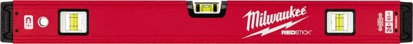 Milwaukee Tool - Magnetic 24" Long 3 Vial Box Beam Level - Aluminum, Red, 1 Level & 2 Plumb Vials - Exact Tooling