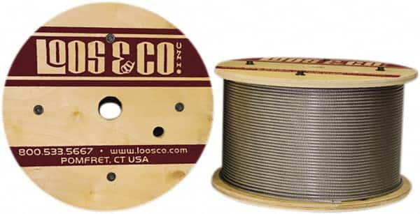 Loos & Co. - 1/8" x 3/32" Diam, Galvanized Steel Wire Rope - 920 Lb Breaking Strength, 7 x 7, Vinyl Coating - Exact Tooling