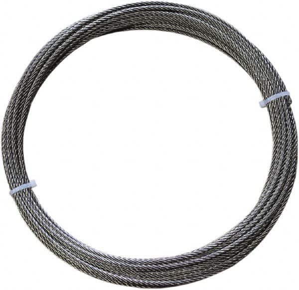 Loos & Co. - 100' Long, 3/16" x 3/16" Diam, Stainless Steel Wire Rope - 3,700 Lb Breaking Strength, 7 x 7 - Exact Tooling