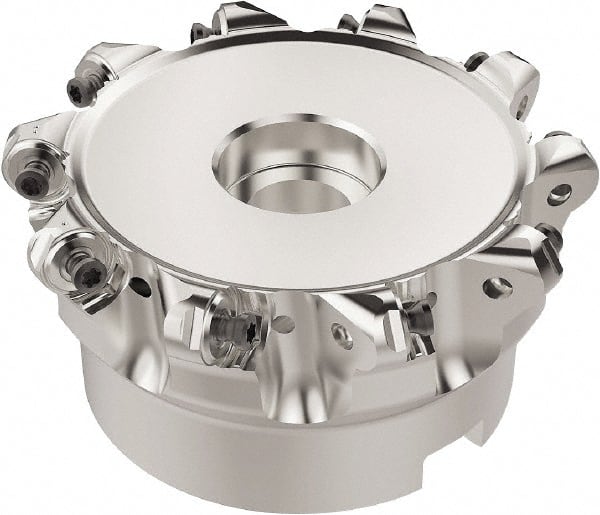 Seco - 89.6mm Cut Diam, 6mm Max Depth, 1-1/2" Arbor Hole, 12 Inserts, RNMU12.. Insert Style, Indexable Copy Face Mill - R220.28 Cutter Style, 8,800 Max RPM, 2 High, Through Coolant, Series R220.28 - Exact Tooling