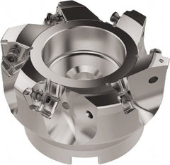 Seco - 80mm Cut Diam, 27mm Arbor Hole, 6.96mm Max Depth of Cut, 92° Indexable Chamfer & Angle Face Mill - 6 Inserts, XNEX080816 Insert, Right Hand Cut, 6 Flutes, Through Coolant, Series R220.79 - Exact Tooling