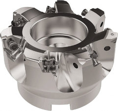 Seco - 80mm Cut Diam, 27mm Arbor Hole, 6.96mm Max Depth of Cut, 92° Indexable Chamfer & Angle Face Mill - 7 Inserts, XNEX080816 Insert, Right Hand Cut, 7 Flutes, Through Coolant, Series R220.79 - Exact Tooling